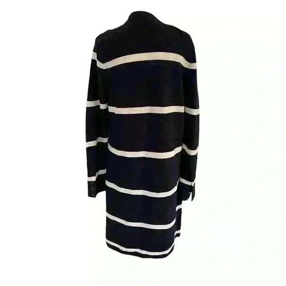 Talbots Open Cardigan Duster Size M Black w White Stripes Lightweight Casual - Picture 3 of 7